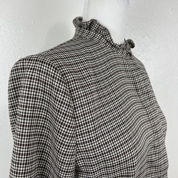 Maison de Roem Button Up Top Women Medium Black Houndstooth Long Sleeve Ruffled - Picture 12 of 15